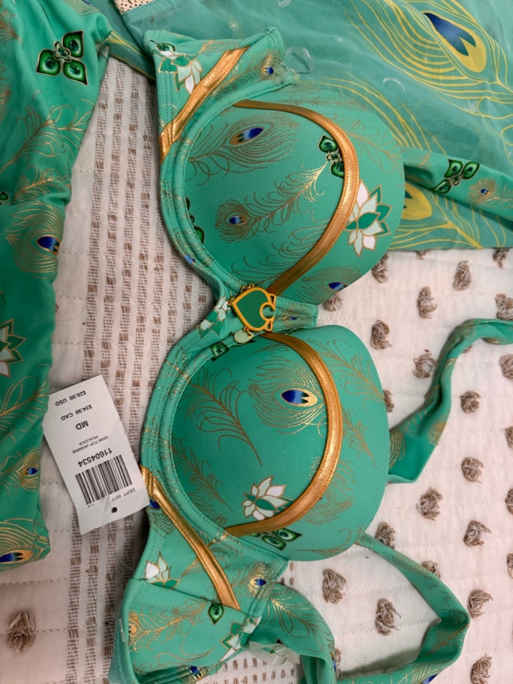 Disney Jasmine Swim Set 3-Piece Bikini + Kimono Cover Up NWT Hot Topic Peacock - Picture 9 of 14